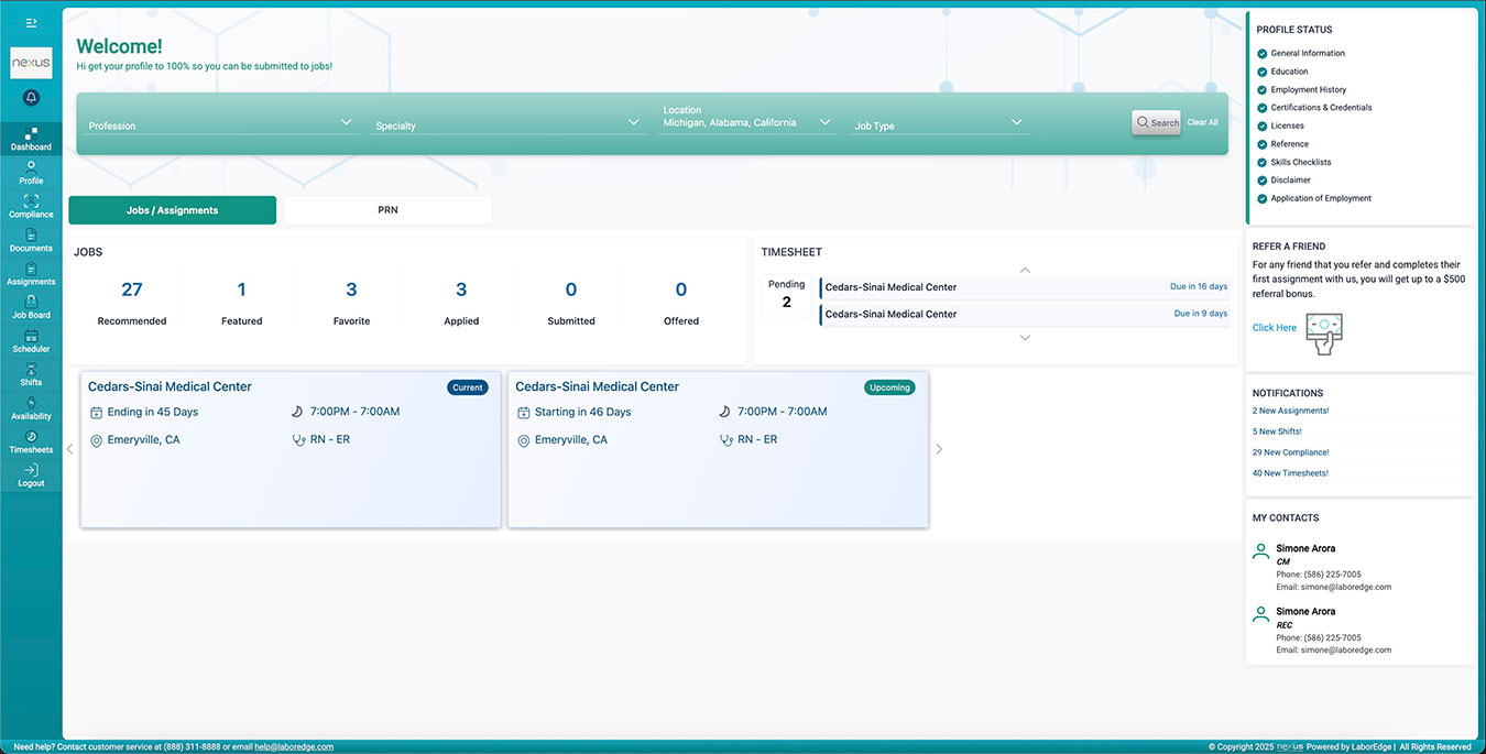 Healthcare VMS Candidate Portal Dashboard