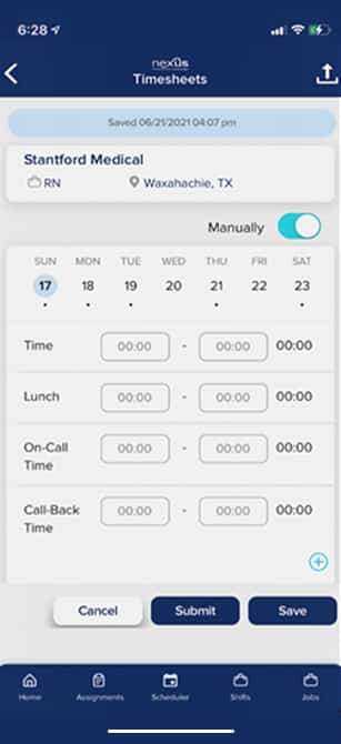 Nexus Mobile App TimeSheets