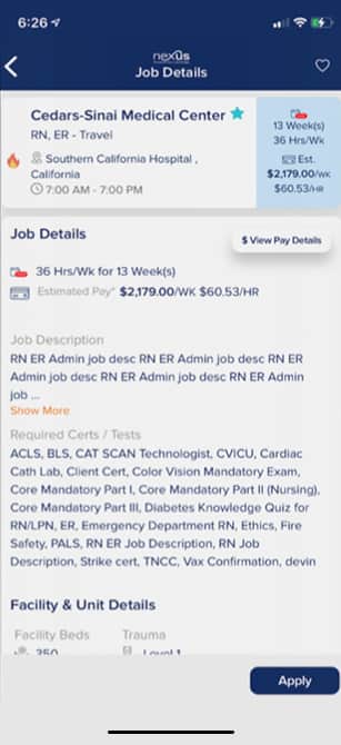 Nexus Mobile App Job Details
